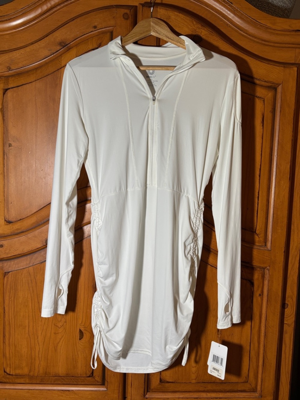 Lightweight Long Sleeve Hoodie Tunic - Cream/white